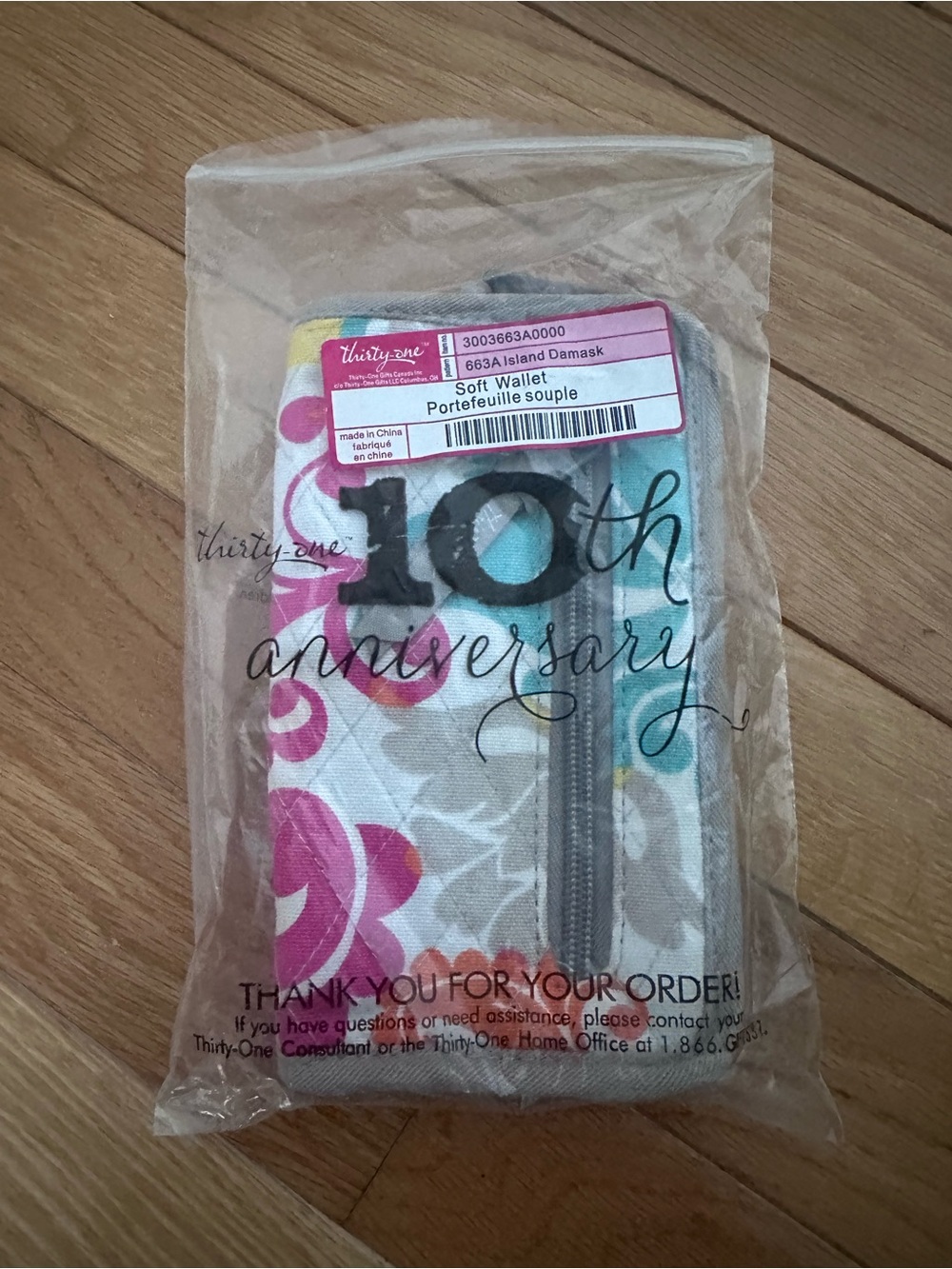 thirty-one Floral Soft Zip Wallet in Pink, Teal & Gray